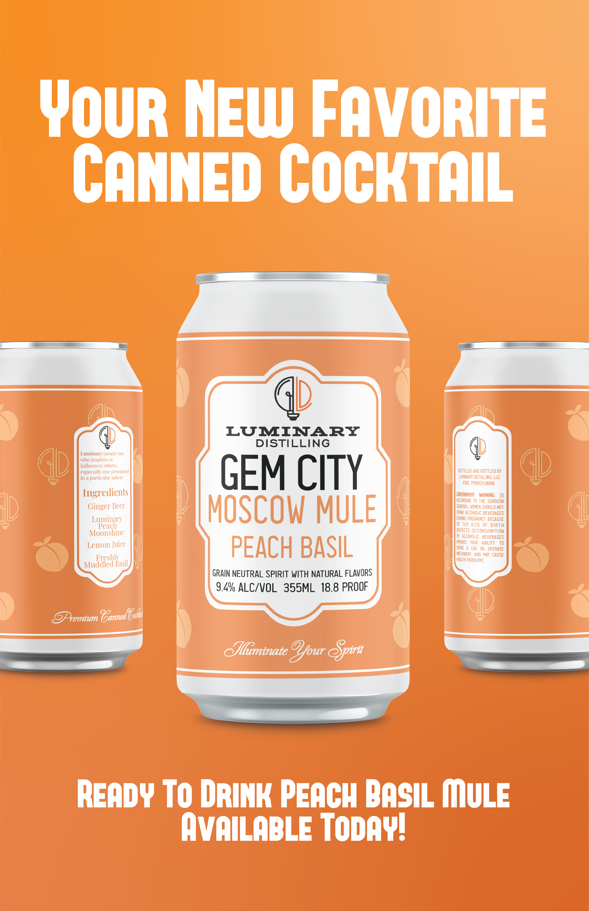 Moscow Mule Peach Basil Can | Luminary Distilling